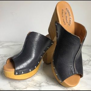 Kork-Ease studded black leather wooden clogs heels